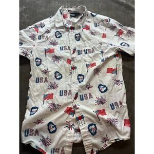 Mad Engine Patriotic Flag Men’s Small‎ Button-Down Short-Sleeve Shirt
